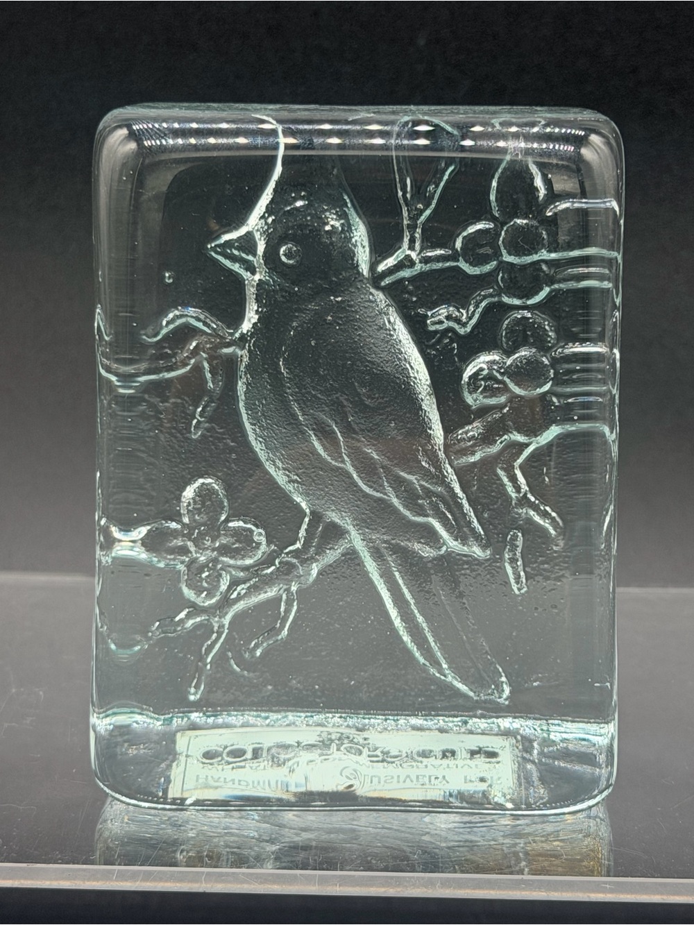 VTG 1975 Wheaton Collectors Guild Green Cardinal Glass Paperweight Block 24